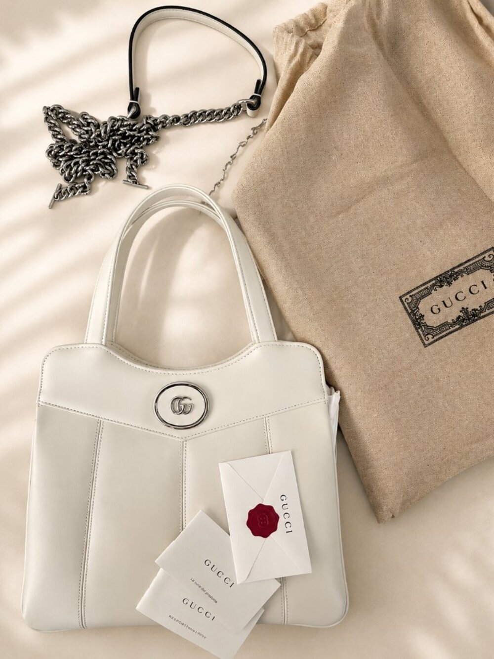 $3,250 New Gucci White GG Leather Top-Handle Bag Petite GG Medium Sienna calf